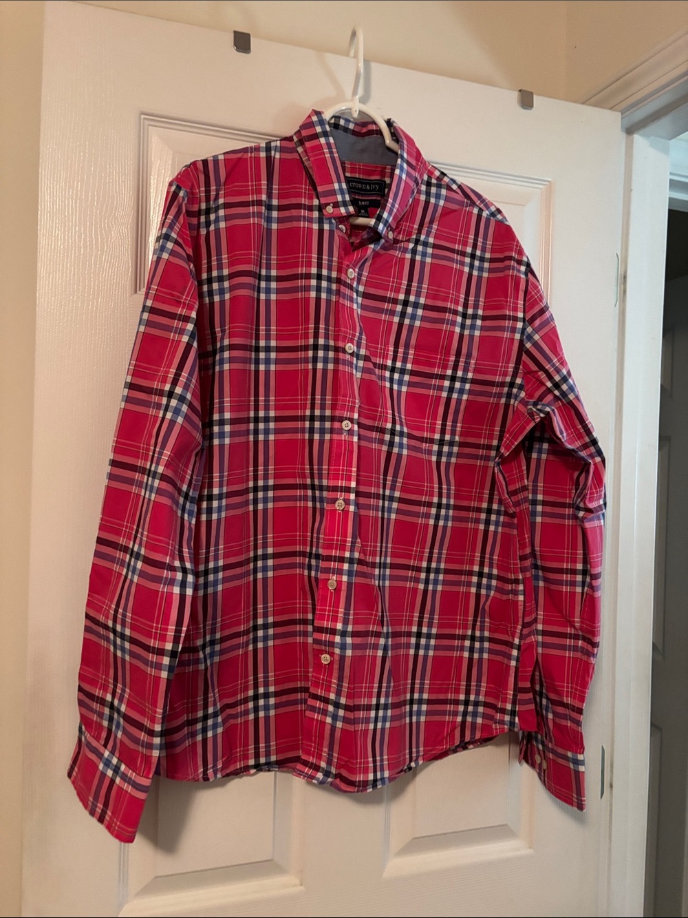 crown & ivy dark pink Plaid Button-Down Shirt size XL slim fit
